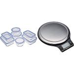Amazon Basics - Frischhaltedosen aus Glas für Lebensmittel, mit Deckel, 14 -teiliges set (7 Behälter + 7 Deckel), BPA-freie & Digitale Küchenwaage mit LCD-Anzeige (mit Batterien), Edelstahl, BPA-frei