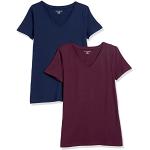Reduzierte Marineblaue Kurzärmelige Amazon Essentials V-Ausschnitt T-Shirts für Damen Größe L 