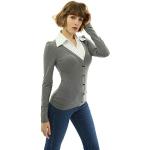 Graue Langärmelige 2 in 1 Pullover mit Knopf aus Viskose maschinenwaschbar für Damen Größe M 