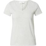 Hellgraue Melierte Vintage V-Ausschnitt T-Shirts aus Jersey für Damen Größe L 