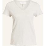 Hellgraue Melierte Vintage American Vintage V-Ausschnitt T-Shirts aus Baumwolle für Damen Größe S 