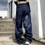 Blaue Bestickte Jeans mit Stickerei mit Reißverschluss aus Denim für Damen Größe XXL 