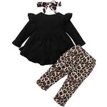 Schwarze Animal-Print Langärmelige Kinderkleider mit Ärmeln mit Leopard-Motiv aus Baumwollmischung für Babys 