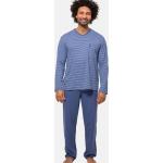 Blaue Gestreifte Ammann Bio Pyjamas lang für Herren Größe 4 XL 