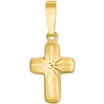 Goldene Amor Kreuzanhänger matt aus Gelbgold für Damen 
