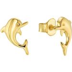 Reduzierte Goldene Maritime Amor Delfin Ohrringe mit Delfinmotiv glänzend aus Gelbgold für Damen 
