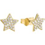 Goldene Sterne Amor Damenohrstecker mit Weihnachts-Motiv glänzend aus Gold 10 Karat mit Zirkonia Weihnachten 