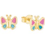 Rosa Amor Schmetterling Ohrringe mit Insekten-Motiv glänzend aus Gold 10 Karat für Kinder 