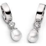 Silberne Elegante Amor Kleine Creolen aus Kristall mit Echte Perle für Damen 