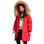 Rote Winddichte Atmungsaktive Midi Kinderdaunenmäntel mit Reißverschluss aus Fell gepolstert für Mädchen für den für den Winter 