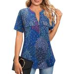 Blaue Business Kurzärmelige V-Ausschnitt Hemdblusen mit Reißverschluss für Damen Größe L Große Größen für den für den Sommer 