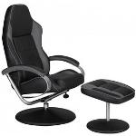 Schwarze Amstyle Design Sessel mit Hocker aus Kunstleder Breite 0-50cm, Höhe 0-50cm, Tiefe 0-50cm 