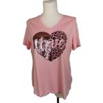 Rosa Kurzärmelige Amy Vermont V-Shirts mit Pailletten aus Baumwolle für Damen Größe XL 