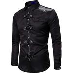 Schwarze Bestickte Gothic Langärmelige Rundhals-Ausschnitt Herrenlangarmhemden mit Knopf aus Leder Größe XL für den für den Winter 