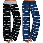 Reduzierte Schwarze Atmungsaktive Pyjamahosen lang aus Polyester für Damen Größe XXL 2-teilig 