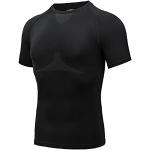 AMZSPORT Herren Kompressionsshirt Kurzarm Atmungsaktiv Funktionsshirt für Fitness Workout Laufen, Schwarz, S