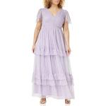 Fliederfarbene Elegante Kurzärmelige Maxi V-Ausschnitt Lange Abendkleider mit Reißverschluss für Damen Größe 3 XL 