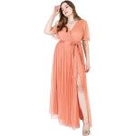 Reduzierte Lachsfarbene Elegante Kurzärmelige Maxi V-Ausschnitt Lange Abendkleider mit Reißverschluss für Damen Größe S 