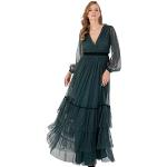 Reduzierte Emeraldfarbene Langärmelige Maxi V-Ausschnitt Lange Abendkleider mit Reißverschluss für Damen Größe M Silvester 