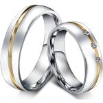ANAZOZ Ringe Partnerringe Edelstahl, Herren Ringe Bicolor Größe 62 (19.7) Silberring mit Goldrille