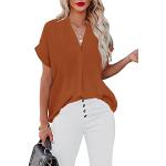 Orange Unifarbene Casual Kurzärmelige V-Ausschnitt Tunika-Blusen für Damen Größe S für den für den Sommer 