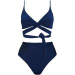 Marineblaue Anekdot Nachhaltige Bikinihosen zum Binden mit Skyline-Motiv ohne Verschluss für Damen Größe S 
