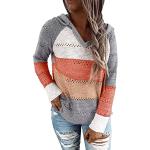 ANFTFH Sweatshirt Frauen Langarm-Striped Color Block Kordelzug Hoodie-Kleid-Bluse Pullover Kapuzenpullover Grau S