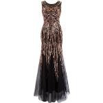 Schwarze Elegante Angel-Fashions Maxi Lange Abendkleider mit Pailletten aus Tüll für Damen Übergrößen zum Abschlussball 