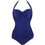 Marineblaue Gepunktete Pin Up Neckholder Badeanzüge aus Nylon mit Bügel für Damen Größe XL 1-teilig 