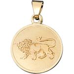 Goldene Jobo Runde Löwe-Anhänger mit Löwen-Motiv matt aus Gelbgold 