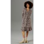 Altrosa Animal-Print Casual ANISTON V-Ausschnitt Jerseykleider mit Volants aus Jersey für Damen Größe XL 