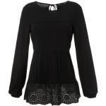 Schwarze Langärmelige Unifarbene Casual Rundhals-Ausschnitt Blusenshirts & Schlusen aus Jersey für Damen Größe XL 