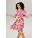 Pinke Casual Langärmelige ANISTON V-Ausschnitt Sommerkleider mit Volants für Damen Übergrößen 