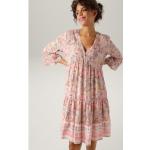 Pinke Casual ANISTON V-Ausschnitt Sommerkleider mit Volants für Damen Übergrößen 