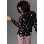 Schwarze Langärmelige ANISTON Stehkragen Transparente Blusen & durchsichtige Blusen durchsichtig aus Jersey für Damen Größe XL 