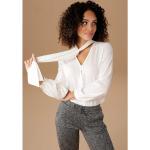 Reduzierte Weiße Unifarbene Langärmelige ANISTON V-Ausschnitt Transparente Blusen & durchsichtige Blusen durchsichtig aus Polyester für Damen Übergrößen 