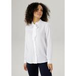 Weiße Unifarbene Langärmelige ANISTON Rundhals-Ausschnitt Festliche Blusen mit Rüschen aus Viskose für Damen Größe XL 