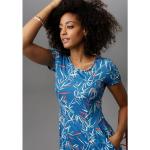 Blaue Kurzärmelige ANISTON Rundhals-Ausschnitt Sommerkleider aus Jersey enganliegend für Damen Größe XS 