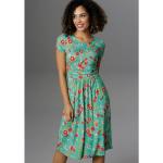 Grüne Blumenmuster ANISTON Rundhals-Ausschnitt Sommerkleider aus Jersey für Damen Größe XL 