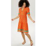 Orange Halblangärmelige ANISTON V-Ausschnitt Sommerkleider mit Volants aus Jersey für Damen Größe XL für den für den Sommer 