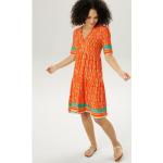 Aprikose Halblangärmelige ANISTON V-Ausschnitt Sommerkleider mit Volants aus Jersey für Damen Größe XL für den für den Sommer 