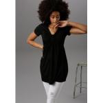 Schwarze Kurzärmelige ANISTON V-Ausschnitt Tunika-Blusen aus Jersey für Damen Größe XL 
