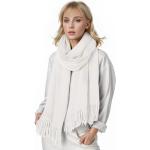 Reduzierte Weiße Unifarbene Kaschmir-Schals mit Fransen aus Wolle für Damen Einheitsgröße für den für den Winter 