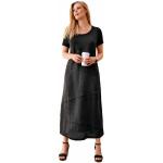 Schwarze Halblangärmelige Unifarbene Casual Anna Aura Rundhals-Ausschnitt Sommerkleider aus Leinen für Damen Größe XXL - versandkostenfrei 