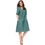 Grüne 3/4-ärmelige Unifarbene Anna Aura Rundhals-Ausschnitt Sommerkleider aus Leinen für Damen Größe L - versandkostenfrei 