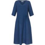 Blaue 3/4-ärmelige Sommerkleider aus Leinen maschinenwaschbar für Damen Größe XXL Große Größen für den für den Sommer 