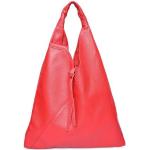 Rote Lederhandtaschen mit Reißverschluss aus Rindsleder mit Innentaschen für Damen 