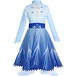 Blaue Blumenmuster Kurzärmelige Die Eiskönigin Elsa Kindertüllkleider mit Reißverschluss aus Tüll für Mädchen für den für den Winter 