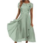 Grüne Karo Vintage Langärmelige Lange Abendkleider ohne Verschluss aus Jersey für Damen Größe S für Hochzeitsgäste für den für den Sommer 