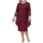 Bordeauxrote Elegante Langärmelige Kurze Abendkleider aus Chiffon für Damen Größe XXL Große Größen für den für den Sommer 